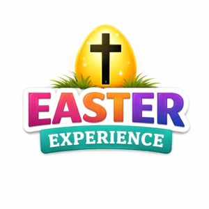 Colourful image which reads 'Easter Experience' with an egg and a cross.